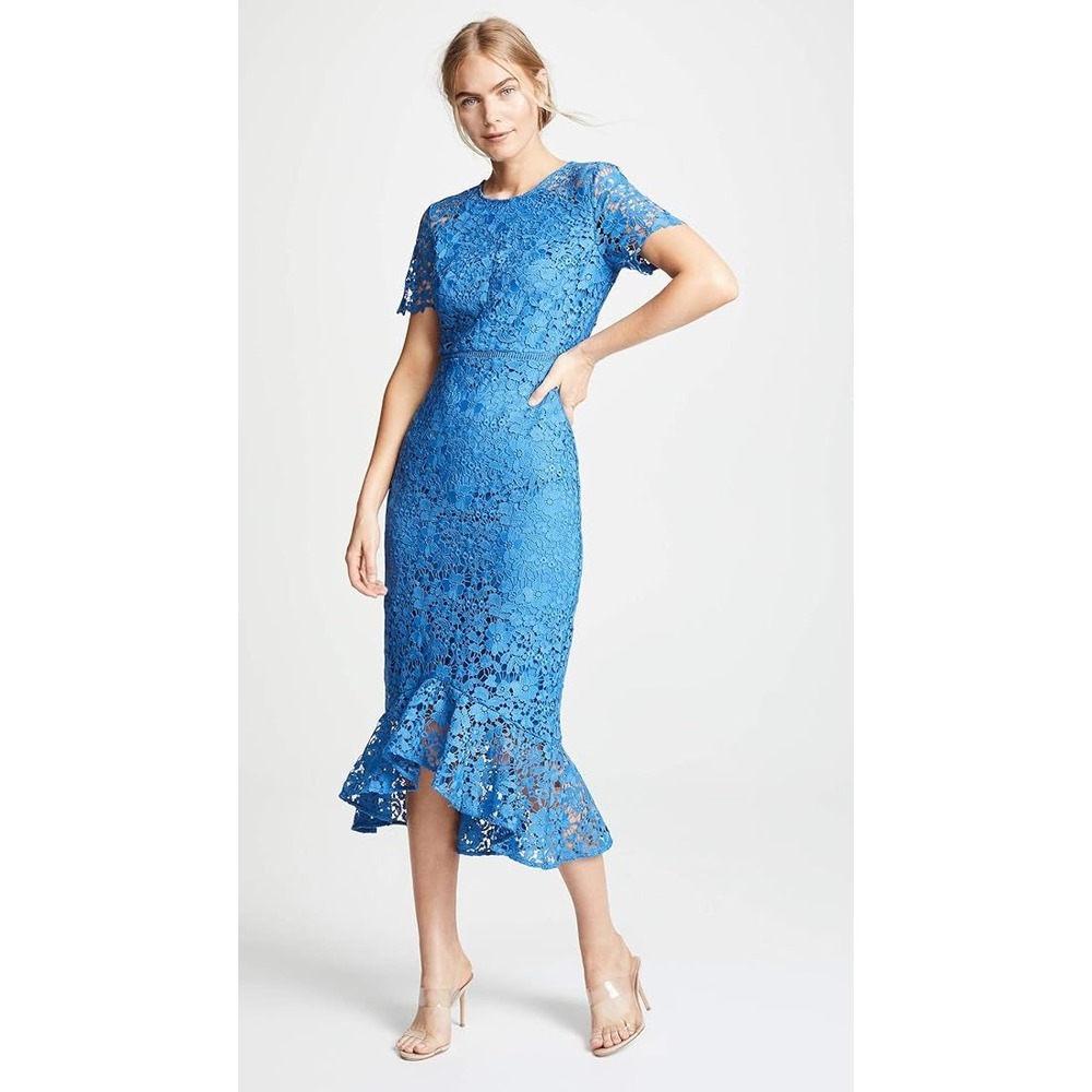 Shoshanna Edgecombe‎ Blue Floral Lace Midi High Low Dress Size 12